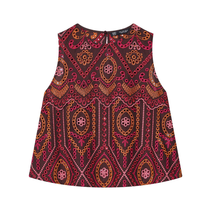 Women's embroidered A-line midi skirt with eyelet embroidery, tiered ruffle, and wavy hem Mune Fashion