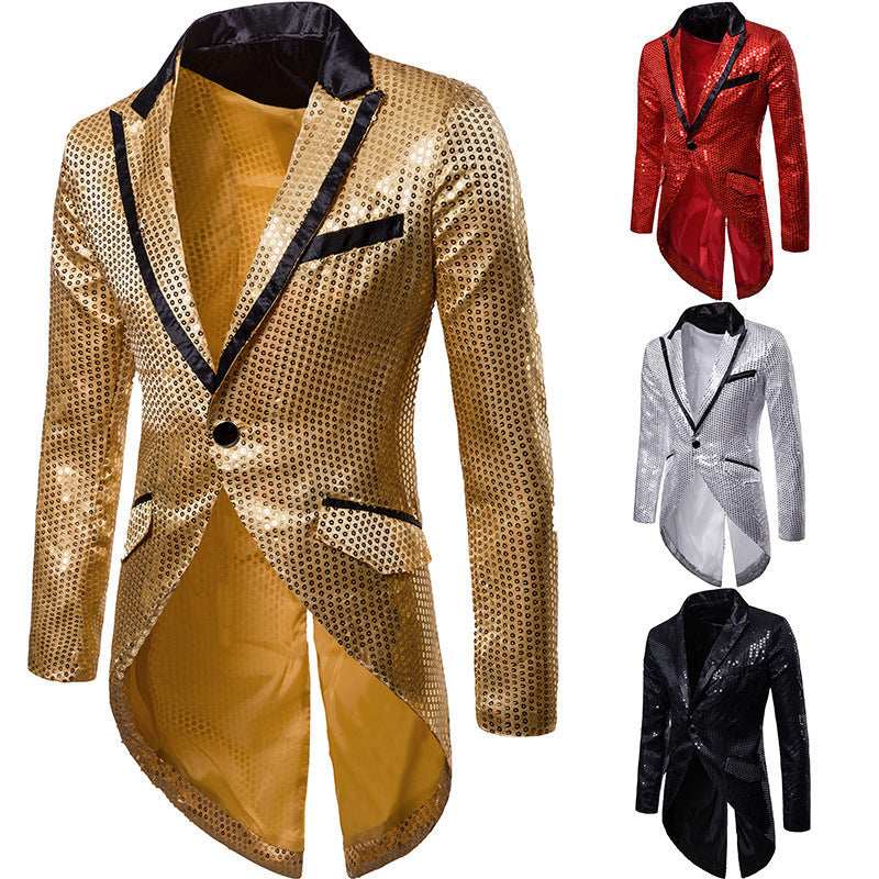 Men's elegant sequin tailcoat with swallowtail, velvet collar and tailored cut Mune Fashion