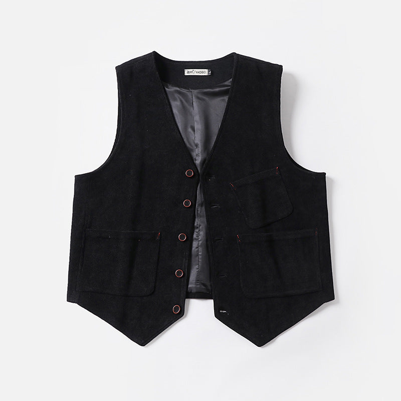 Men's cord waistcoat without lapels with patch pockets and lining Mune Fashion