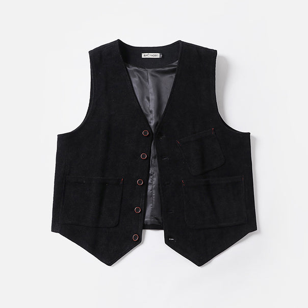 Men's cord waistcoat without lapels with patch pockets and lining Mune Fashion