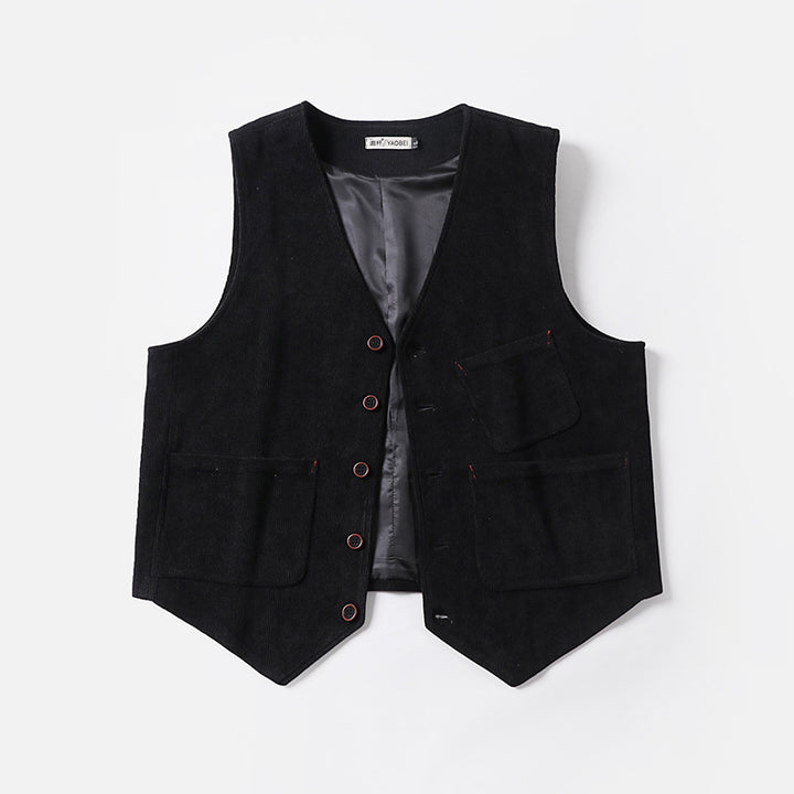 Men's cord waistcoat without lapels with patch pockets and lining Mune Fashion