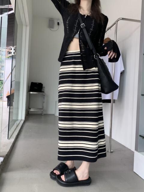 Ladies Long Striped Maxi Skirt Mune Fashion