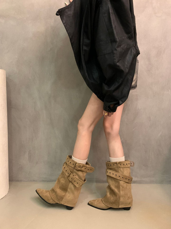 Ladies Elegant Ankle Boots with Strap Decor Mune Fashion