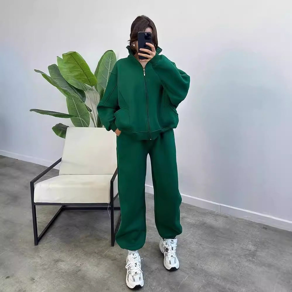 Women Oversized Fleece Set with Zipper Jacket and Loose Jogging Pants Mune Fashion