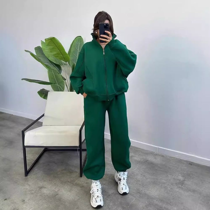 Women Oversized Fleece Set with Zipper Jacket and Loose Jogging Pants Mune Fashion