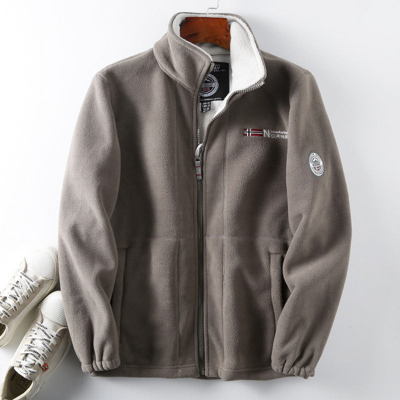 Men's fleece jacket with warming teddy fleece lining, high stand-up collar and zipper Mune Fashion