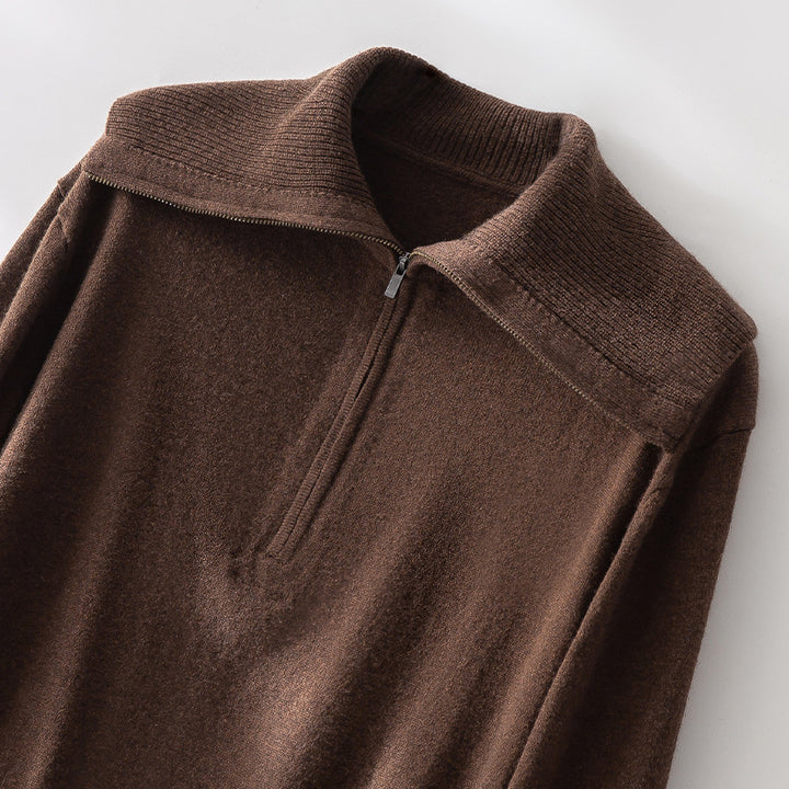Women Fine Half-Zip Sweater with generous fold-over collar and slim fit Mune Fashion