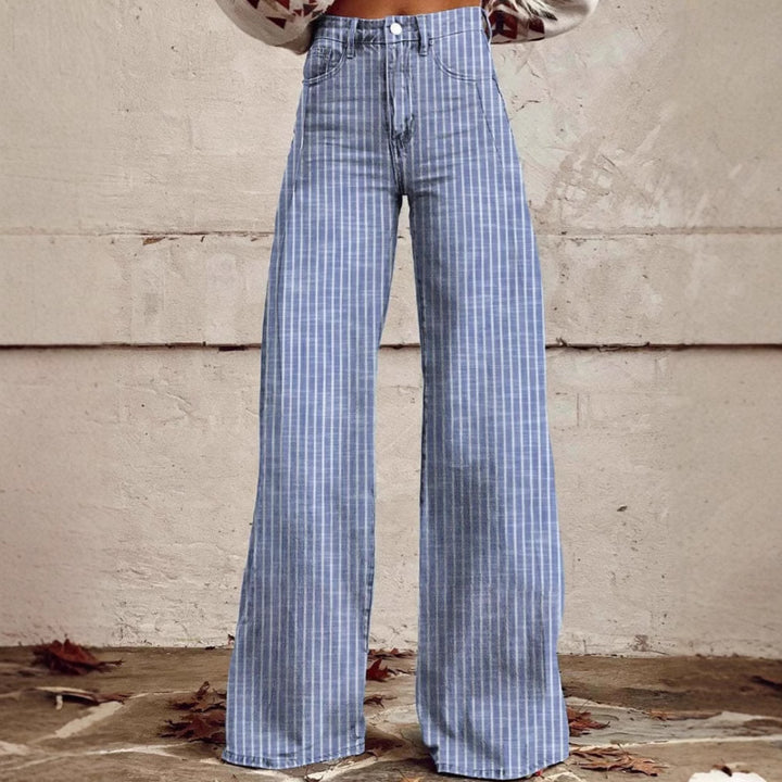 Women's wide trousers with a high waistband in linen look and vertical pinstripes flared trousers Mune Fashion