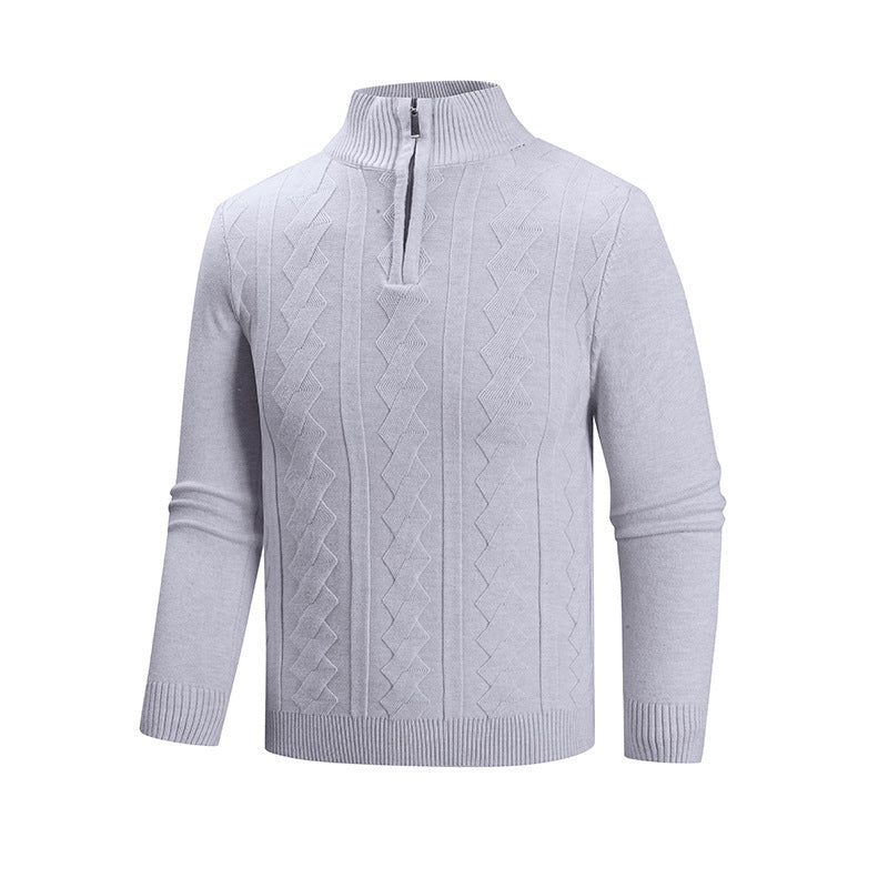 Men's fine knit half-zip pullover with cable pattern and stand-up collar Mune Fashion