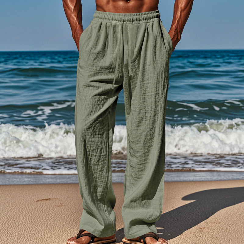 Men's lightweight linen pants with a loose fit, elastic waistband and drawstring Mune Fashion