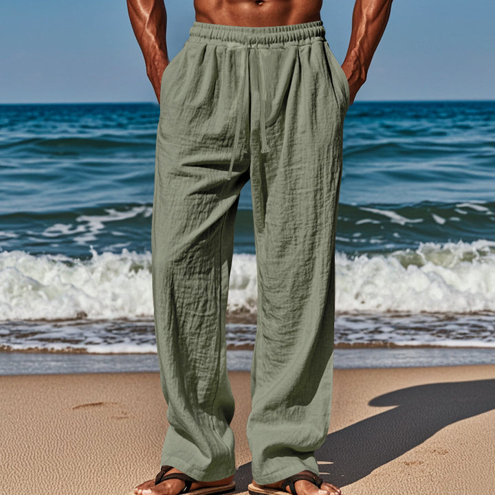 Men's lightweight linen pants with a loose fit, elastic waistband and drawstring Mune Fashion