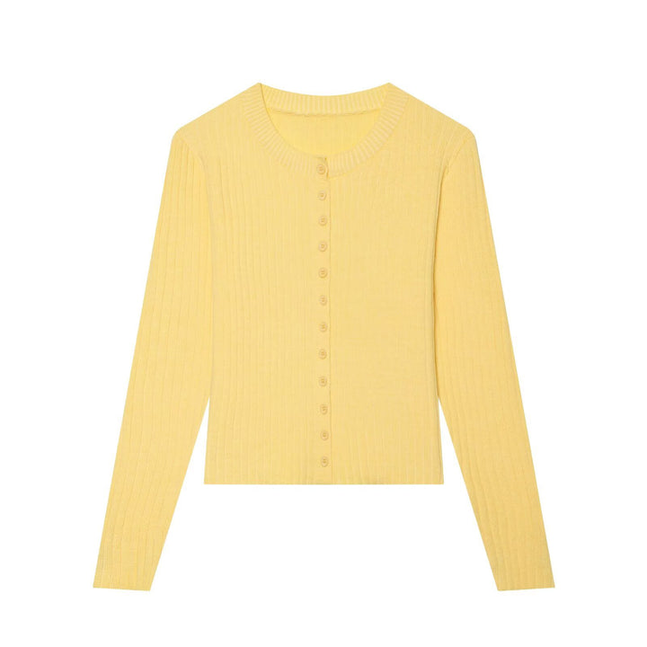 Women's figure-hugging fine knit cardigan with full button placket and round neckline Mune Fashion