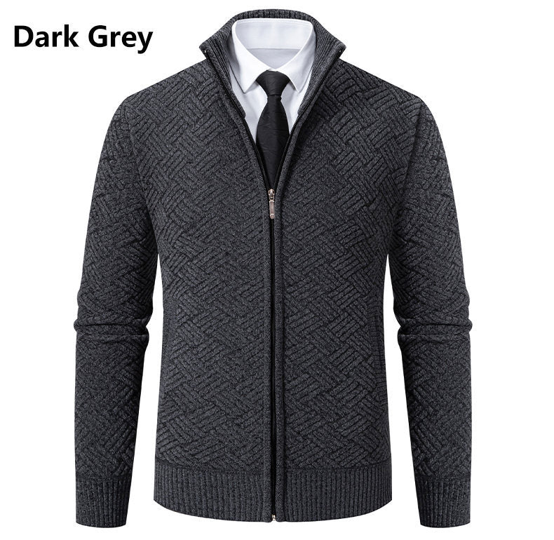 Men's knit zip jacket with geometric textured pattern and stand-up collar Mune Fashion