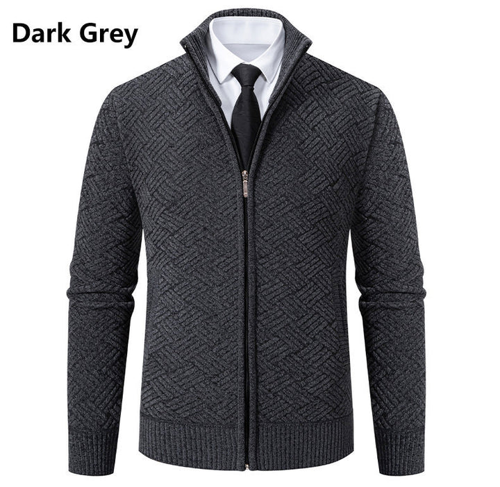 Men's knit zip jacket with geometric textured pattern and stand-up collar Mune Fashion