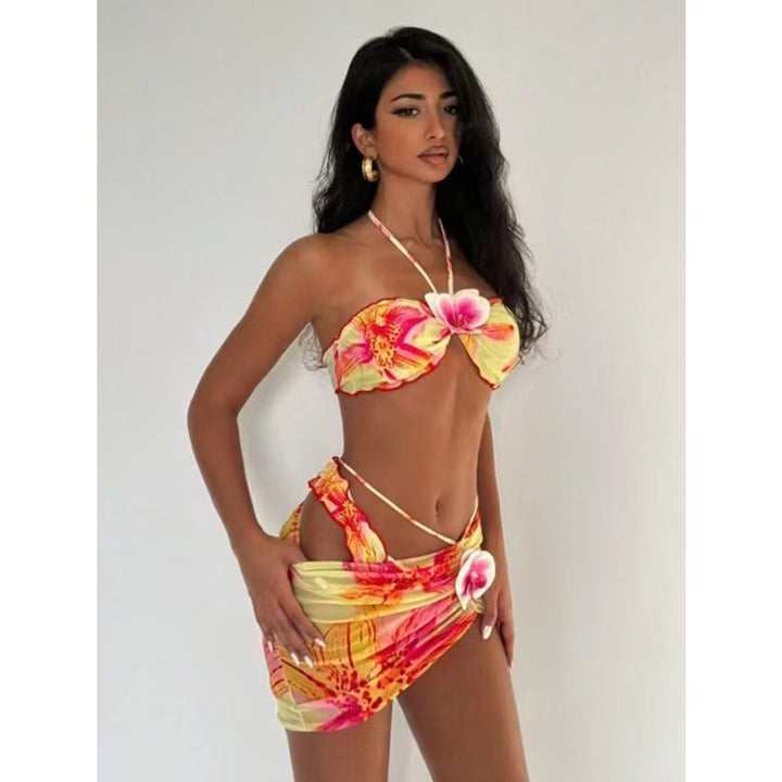 Women's bandeau bikini with floral design and wrap skirt Mune Fashion