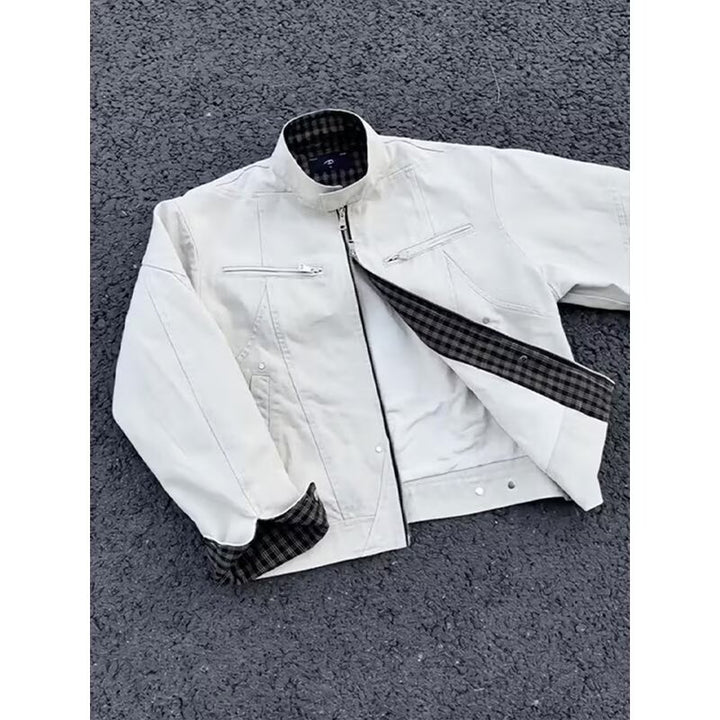 Men's Urban Bomber Jacket with Checked Lining and Zipper Pockets Mune Fashion