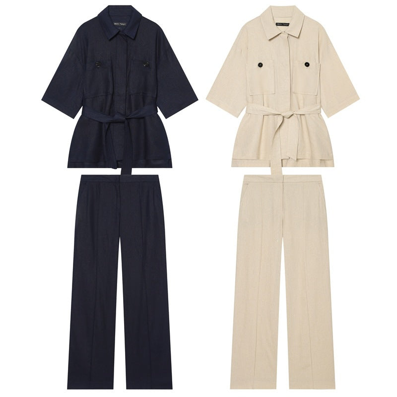 Women's Lightweight Linen Trousers with Wide Leg and Pleat Mune Fashion