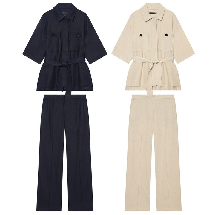 Women's Lightweight Linen Trousers with Wide Leg and Pleat Mune Fashion