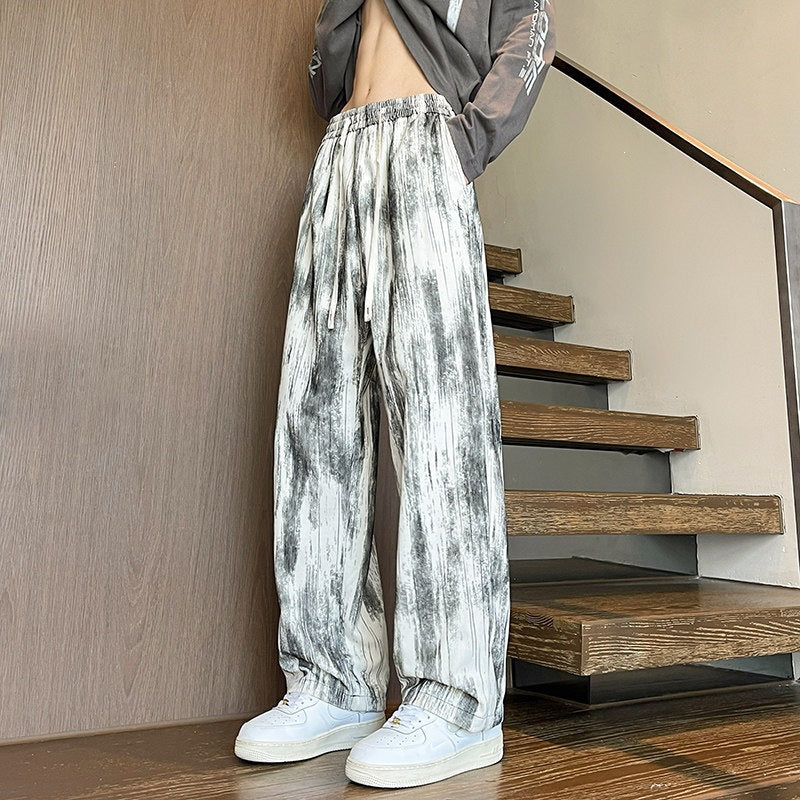Men's Wide-Cut Lounge Pants with Marble Print Made of Textured Jersey Mune Fashion