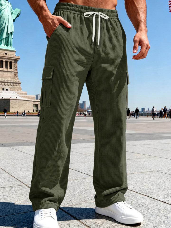Men Ribbed Cargo Sweatpants with Drawstring and Elastic Waistband Mune Fashion