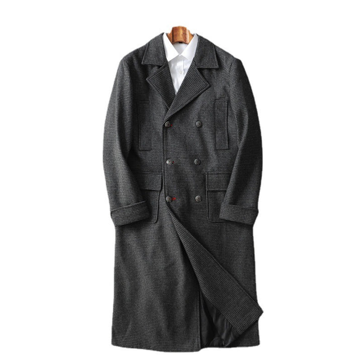 Men's Elegant long cut wool coat with double row and flap pockets Mune Fashion