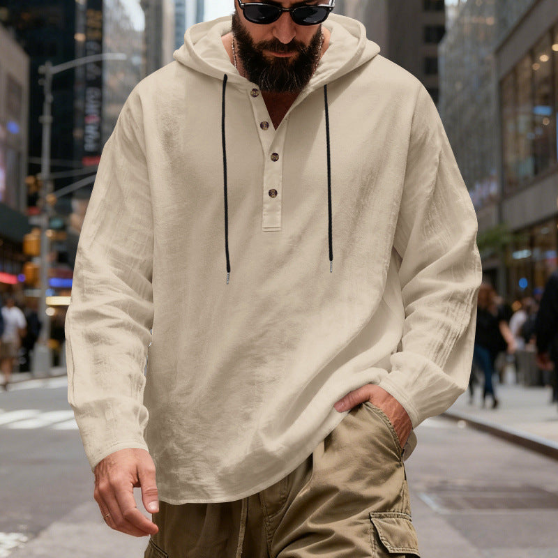 Men's lightweight hooded shirt with button placket made of linen blend and relaxed fit Mune Fashion