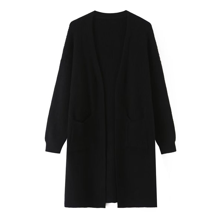 Ladies Longline Knit Cardigan with Patch Pockets and Open Front Mune Fashion
