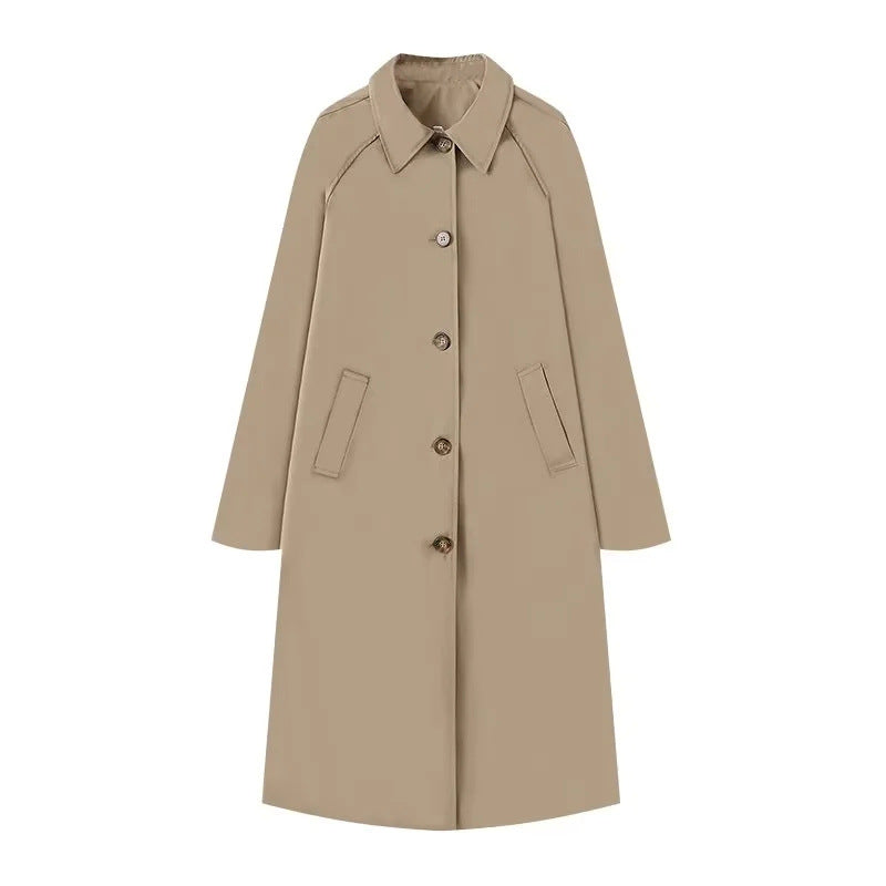 Women 400+ long cut trench coat with raglan sleeves and concealed button placket Mune Fashion