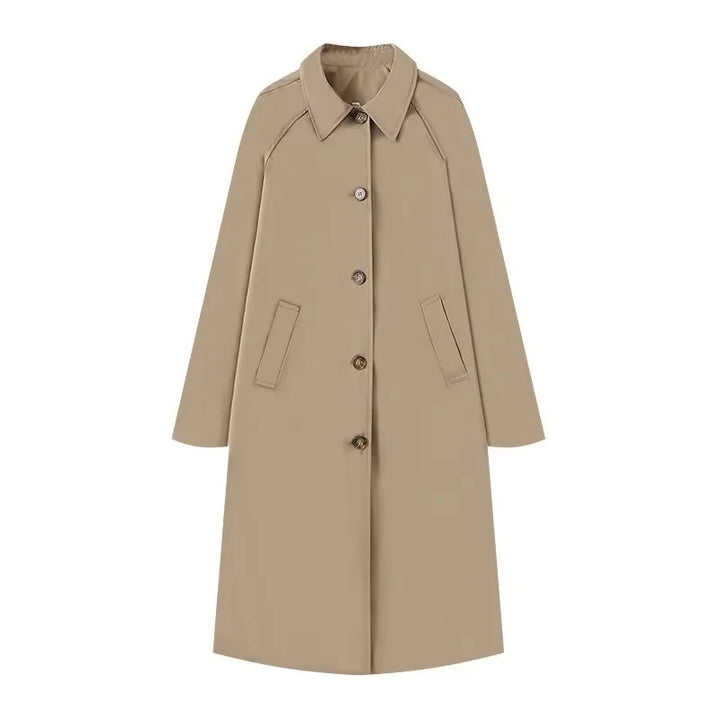 Women 400+ long cut trench coat with raglan sleeves and concealed button placket Mune Fashion