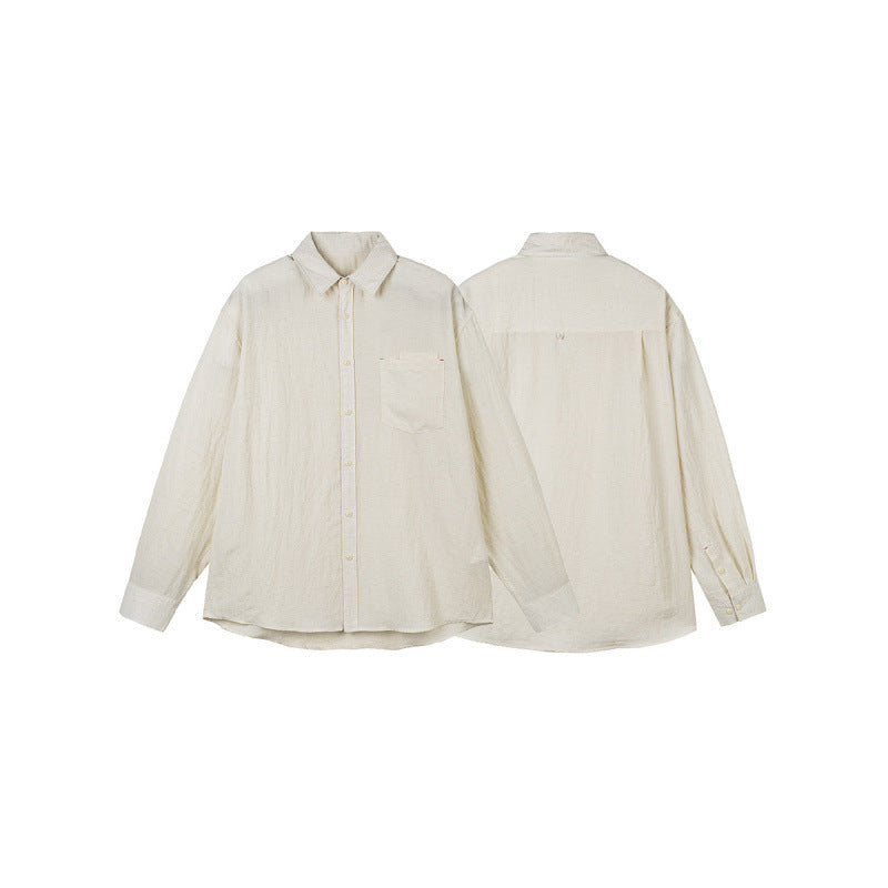 Men's Casual Long Sleeve Relaxed Fit Leisure Shirt made of Linen-Cotton Mix with Chest Pocket Mune Fashion