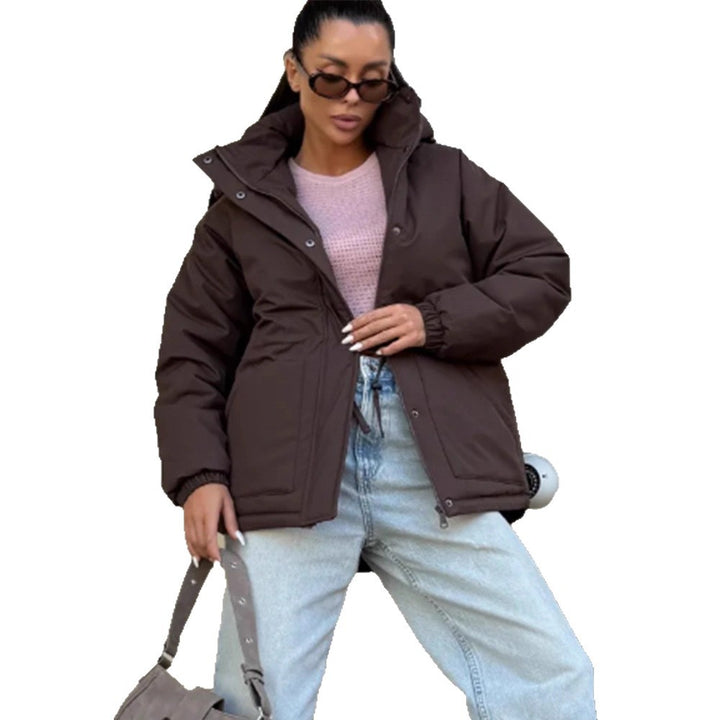 Women’s quilted parka with high collar, fitted drawstring and hood Mune Fashion