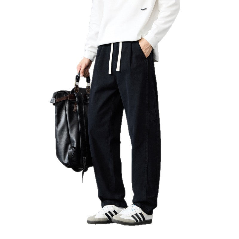 Men's Loose Cotton Canvas Cargo Pants with Drawstring Waist and Multiple Pockets Mune Fashion