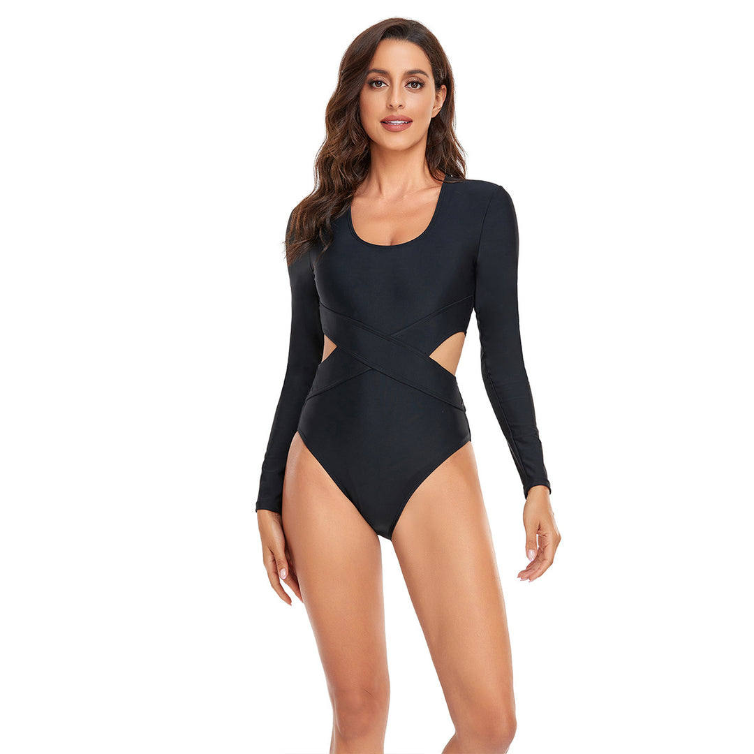 Women's Sporty Long Sleeve Swimsuit with Fashionable Cut-Out Design Mune Fashion