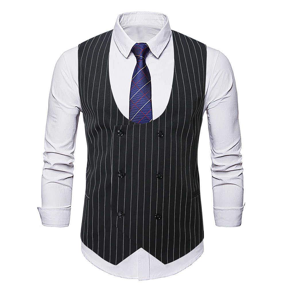 Men's double-button U-neck vest with pinstriped pattern and slim silhouette Mune Fashion