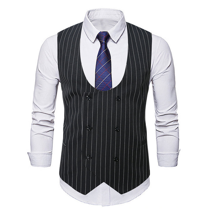 Men's double-button U-neck vest with pinstriped pattern and slim silhouette Mune Fashion
