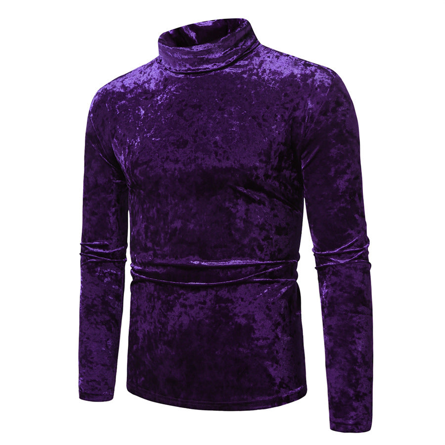 Men's figure-hugging velvet polo collar long sleeve shirt with stretch content Mune Fashion