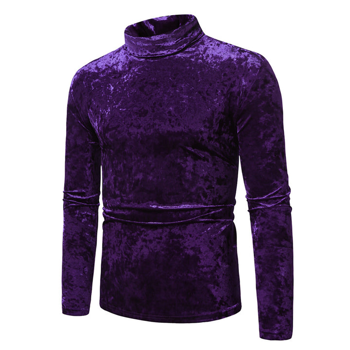 Men's figure-hugging velvet polo collar long sleeve shirt with stretch content Mune Fashion