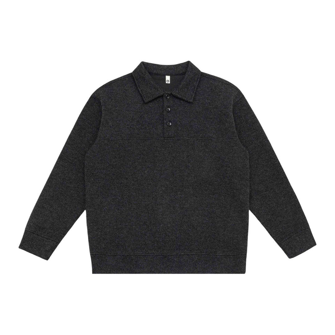 Unisex fine structure polo collar sweater with half button placket and ribbed hem Mune Fashion