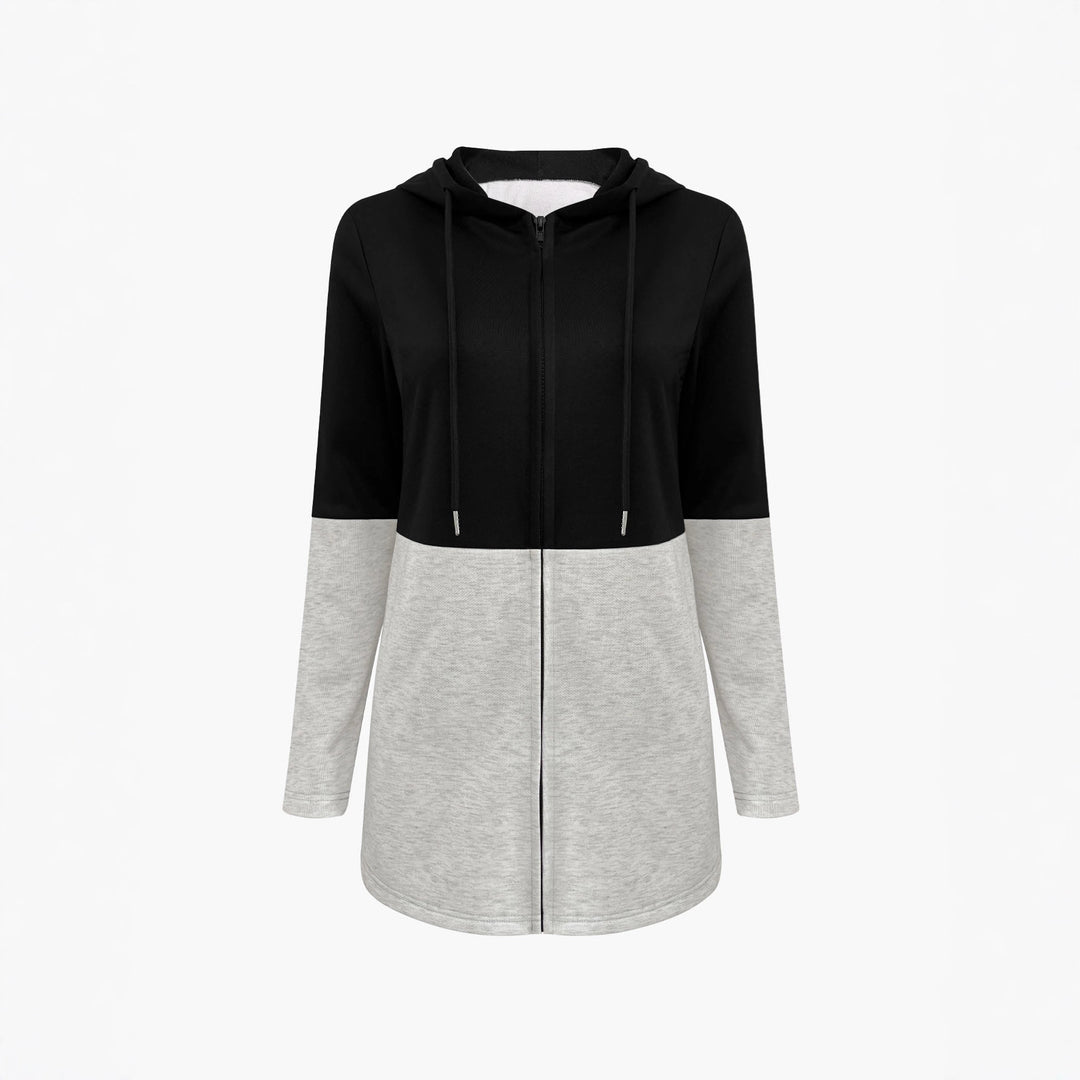 Women's hooded sweat jacket with color block, zipper and casual longline silhouette Mune Fashion