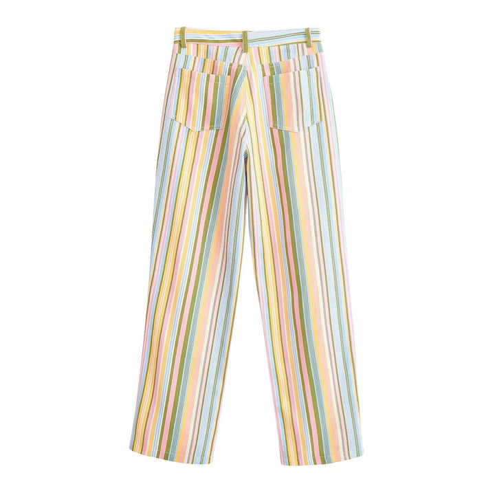 Women's Striped Palazzo Pants with Wide Leg, High Waist and Belt Loops Mune Fashion