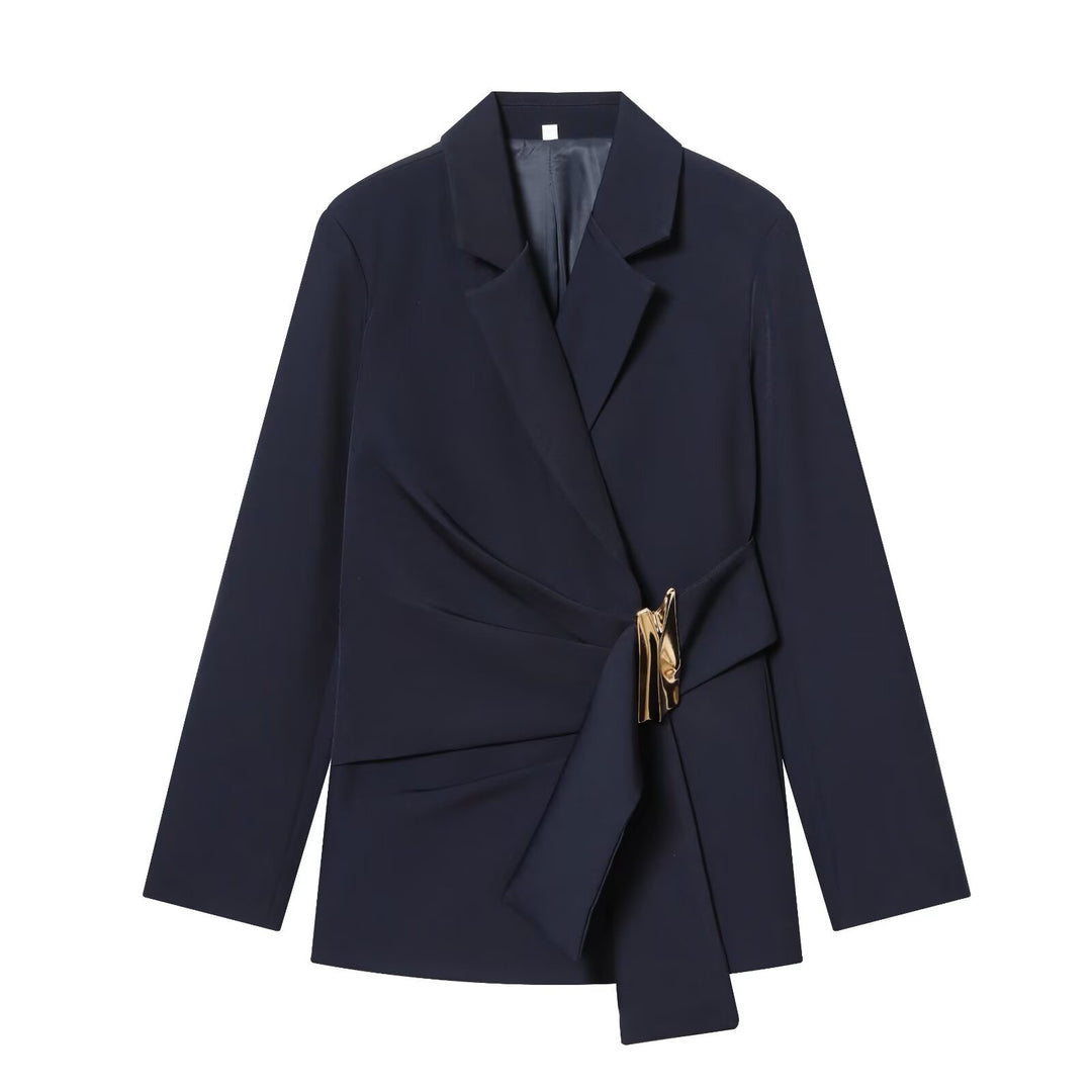 Women's Two-Piece Wrap Blazer and Palazzo Suit Set with Decorative Belt Mune Fashion