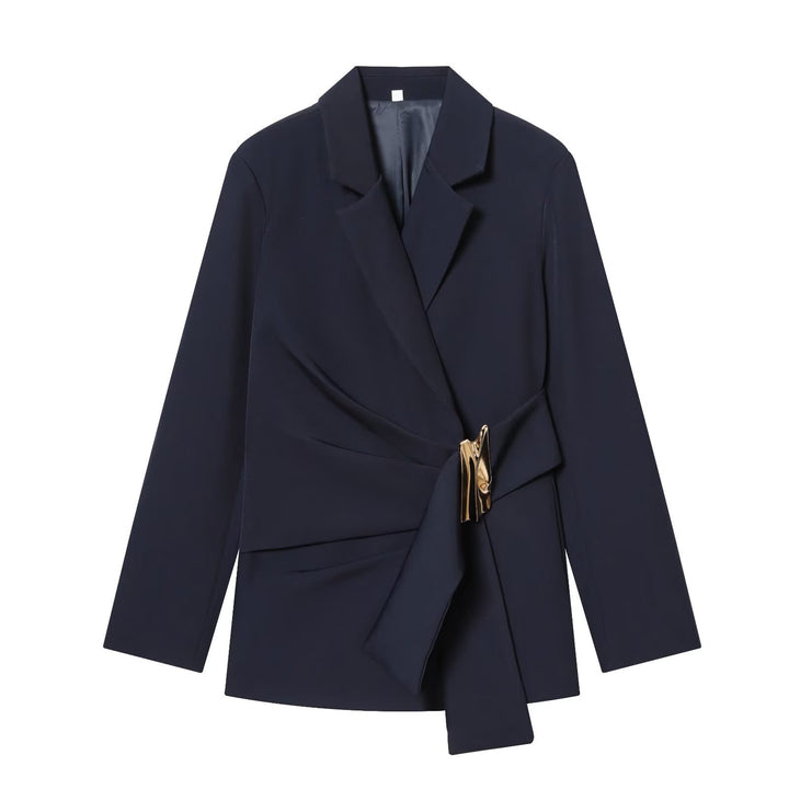 Women's Two-Piece Wrap Blazer and Palazzo Suit Set with Decorative Belt Mune Fashion