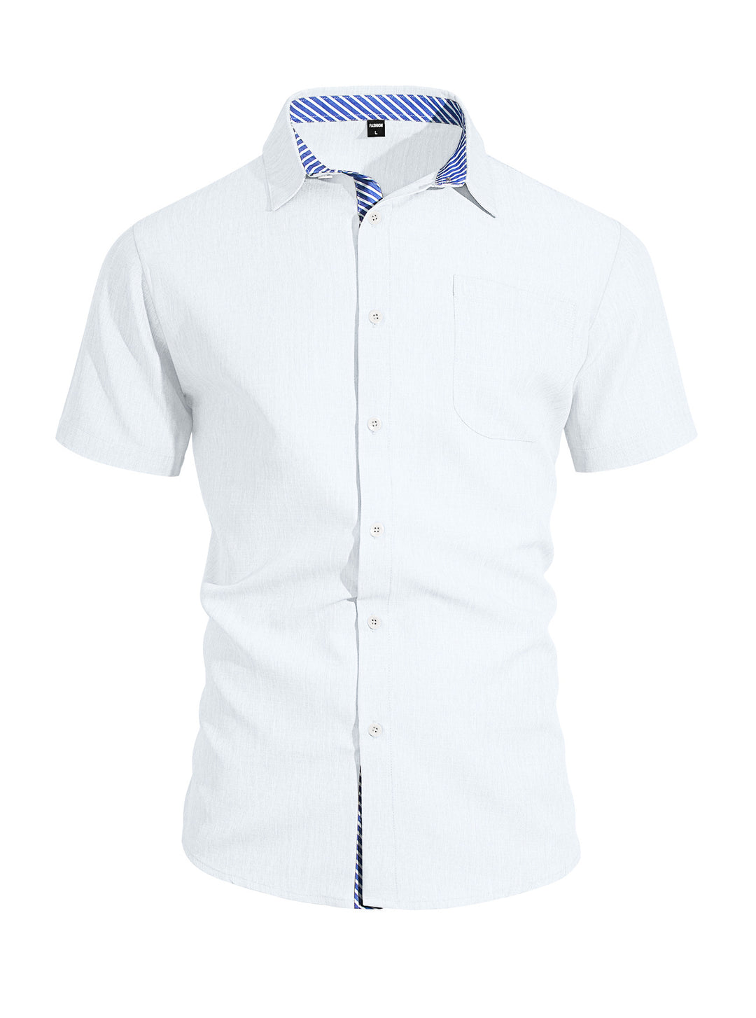 Men's Business Casual Short Sleeve Shirt with Striped Collar Lining and Chest Pocket Mune Fashion