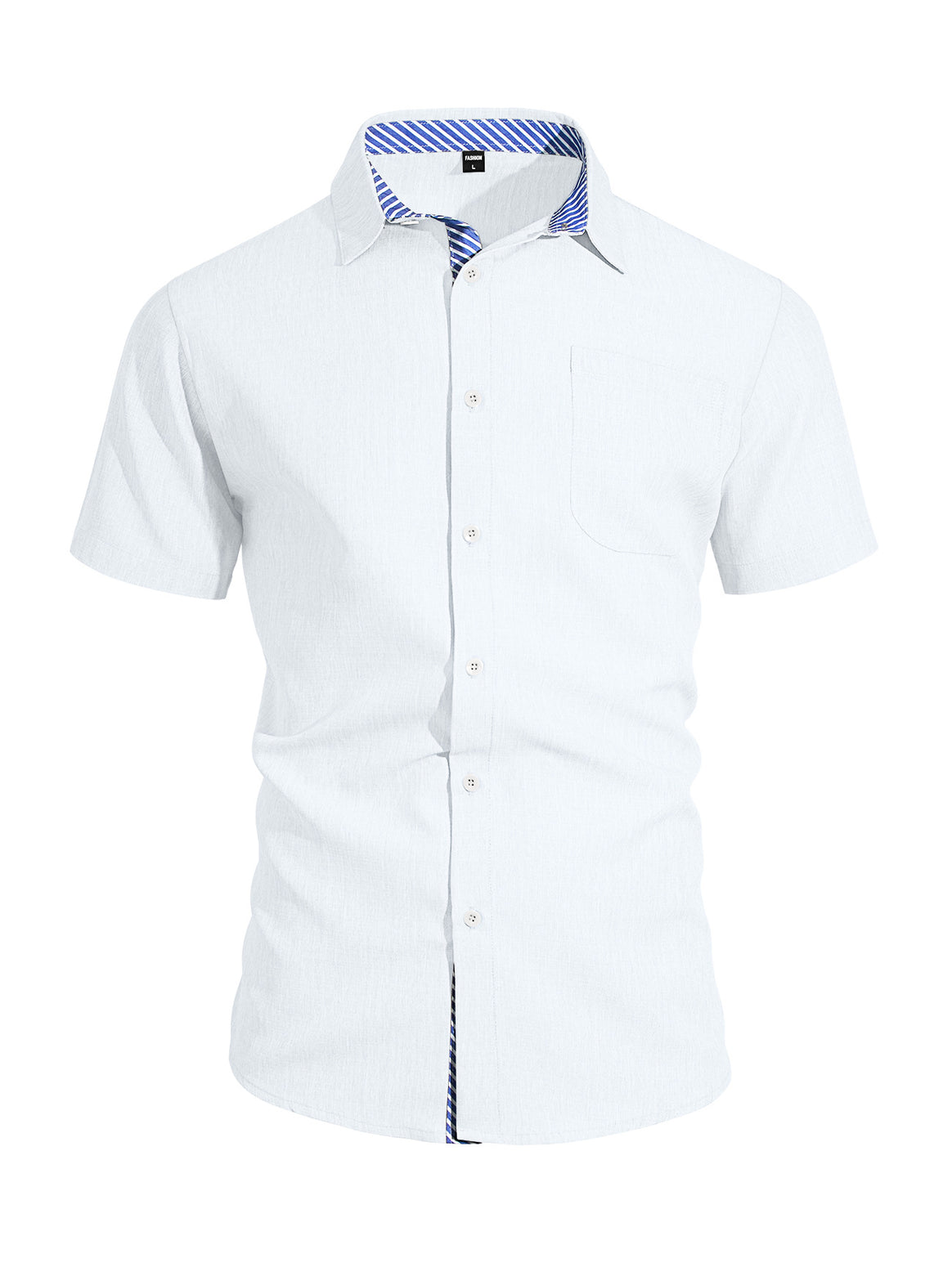 Men's Business Casual Short Sleeve Shirt with Striped Collar Lining and Chest Pocket Mune Fashion