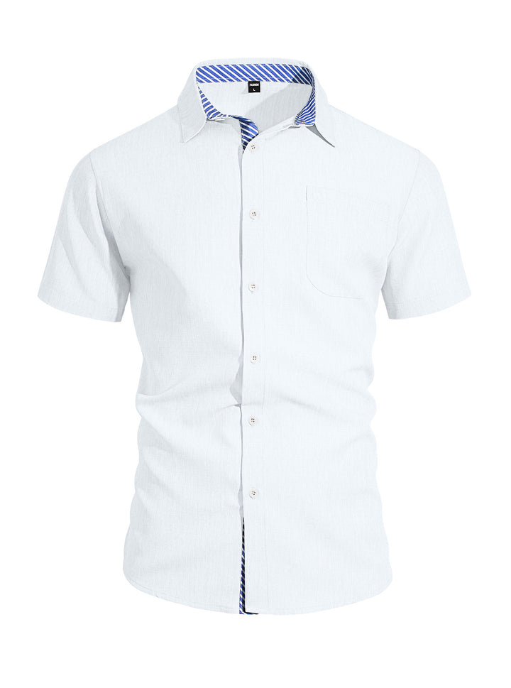 Men's Business Casual Short Sleeve Shirt with Striped Collar Lining and Chest Pocket Mune Fashion