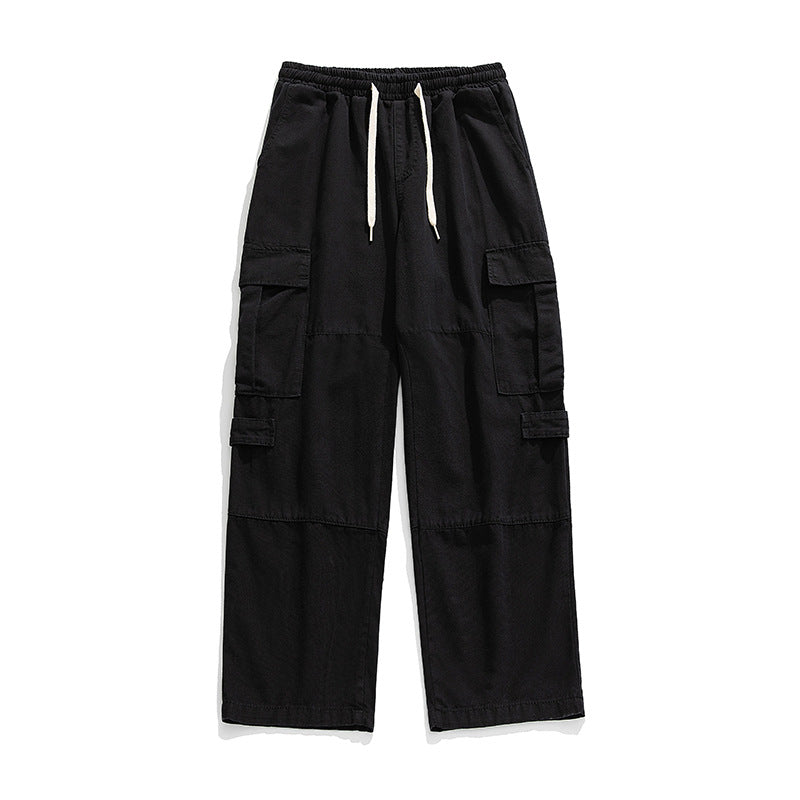 Unisex Wide Cargo Leisure Pants with Elastic Waistband, Drawstring and Multiple Flap Pockets Mune Fashion