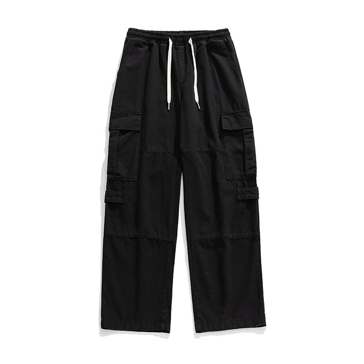 Unisex Wide Cargo Leisure Pants with Elastic Waistband, Drawstring and Multiple Flap Pockets Mune Fashion