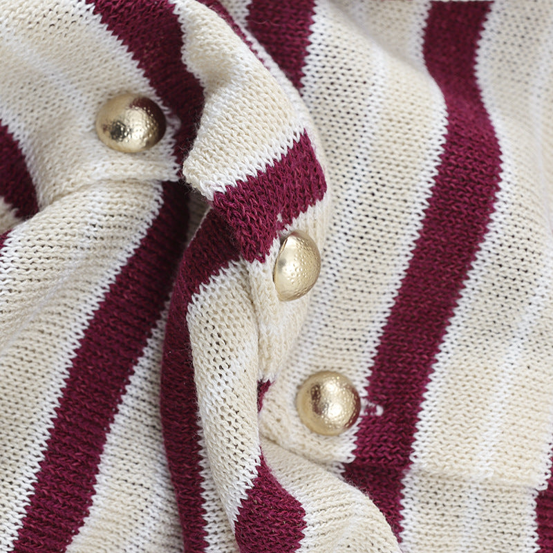 Women Lightweight Striped Cardigan made of Cotton Blend with Pearl Snap Buttons and Ribbed Cuffs Mune Fashion
