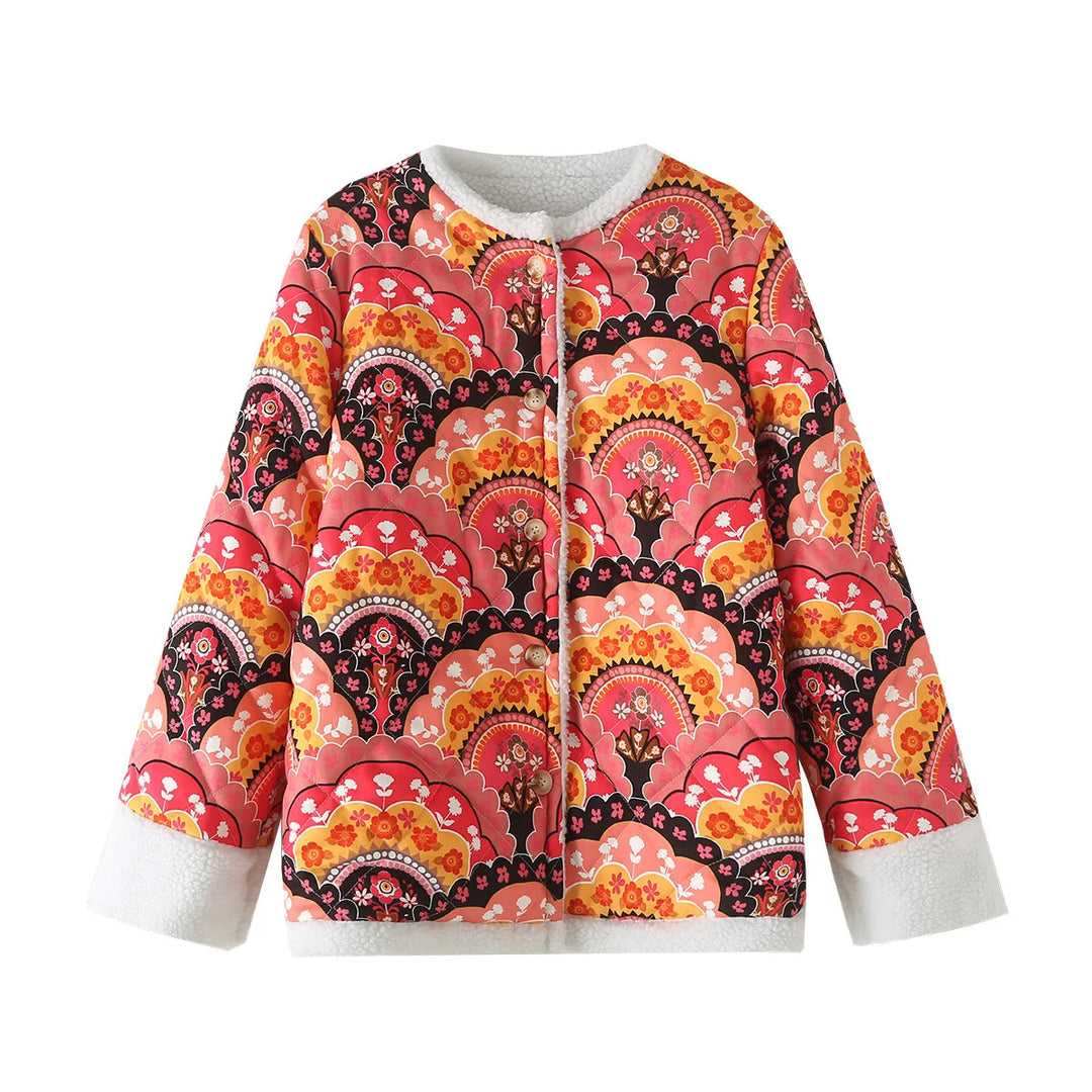 Women's quilted short jacket with teddy lining, round neck and button closure Mune Fashion