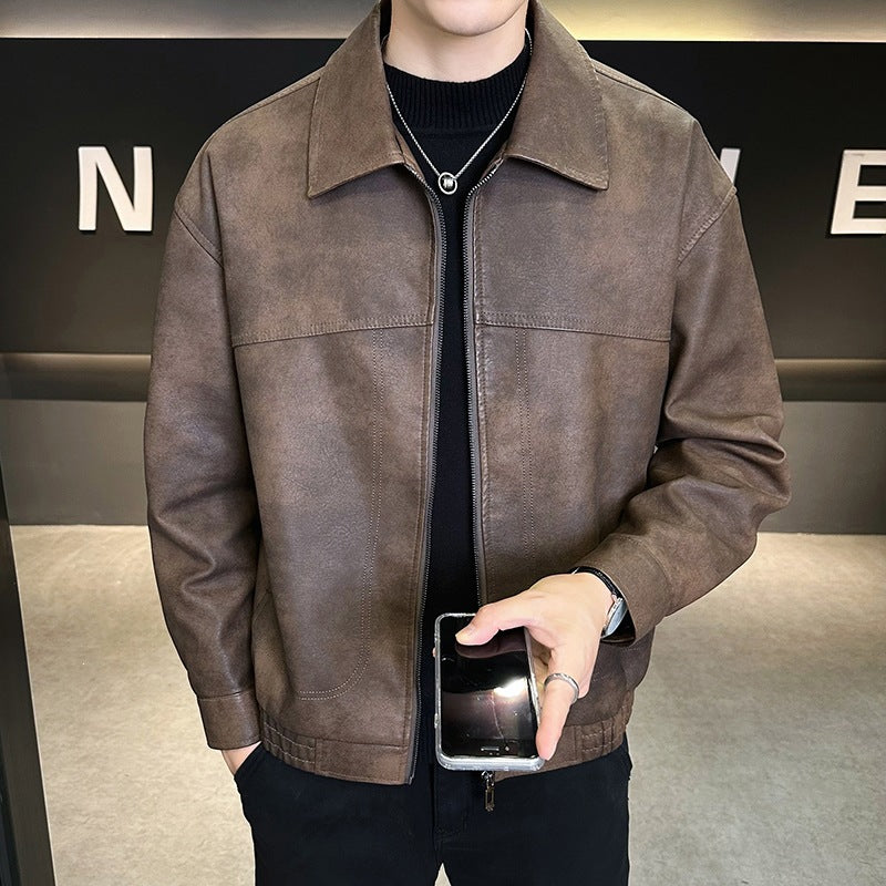 Men's Oversized Velour-Look Transitional Blouson with Shirt Collar, Zipper & Elastic Hem
